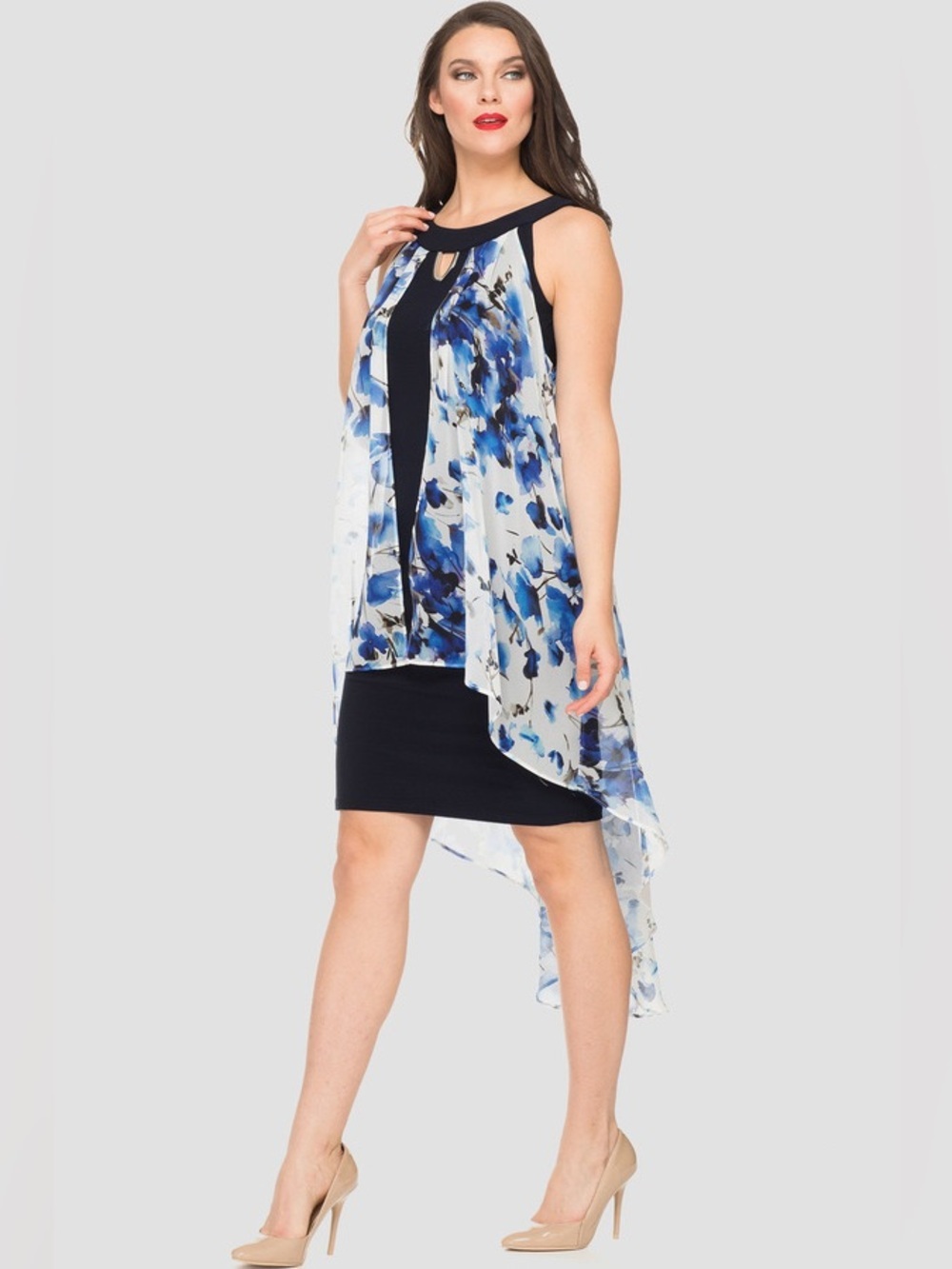 🆕 JOSEPH RIBKOFF Floral Overlay Halter Dress